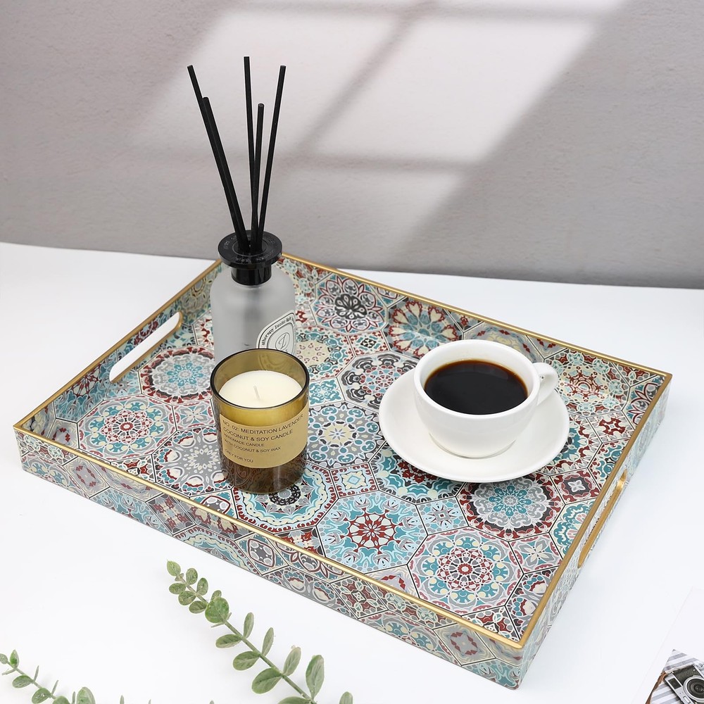 Decorative Serving Tray Handles Lacquered Rectangular Waterproof SP3040RE2