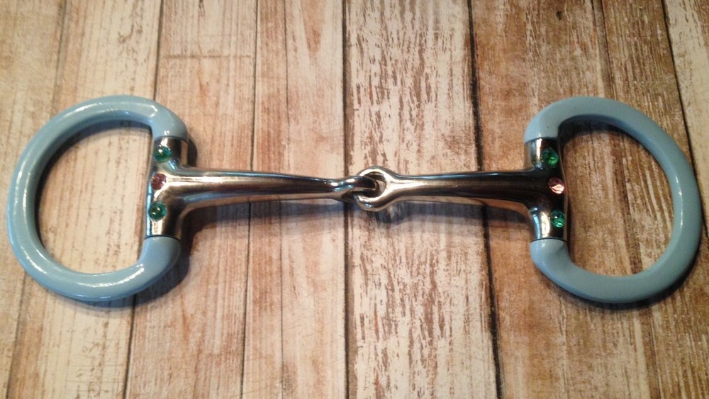 Light Blue Egg Butt Snaffle English Bit with Pastel Colored Crystals 5"