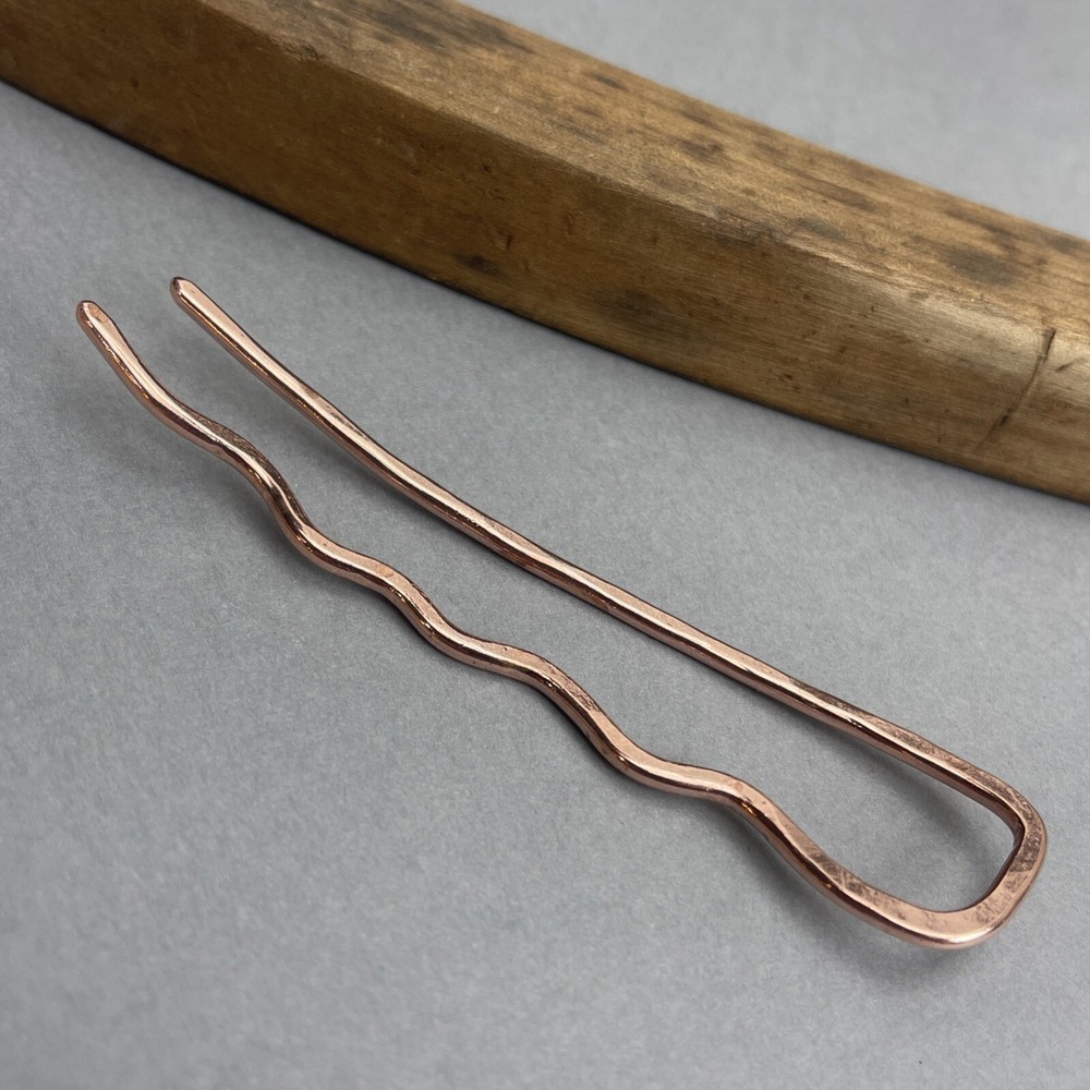 Metal Hair Fork, Solid Copper Artisan Made
