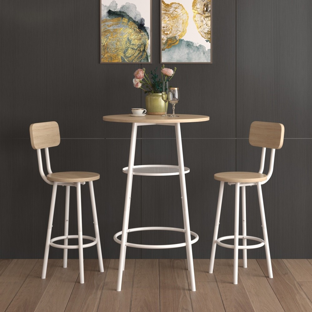 Modern 3 Piece Bar Table Set Counter Height Dining Kitchen Table w/ 2 Bar Stool