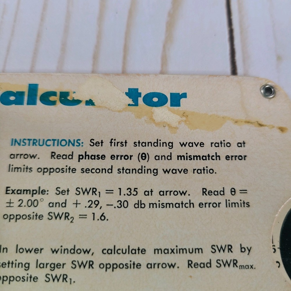 HP Reflectometer/Mismatch Error Limits Slide Rule Calculator 1976