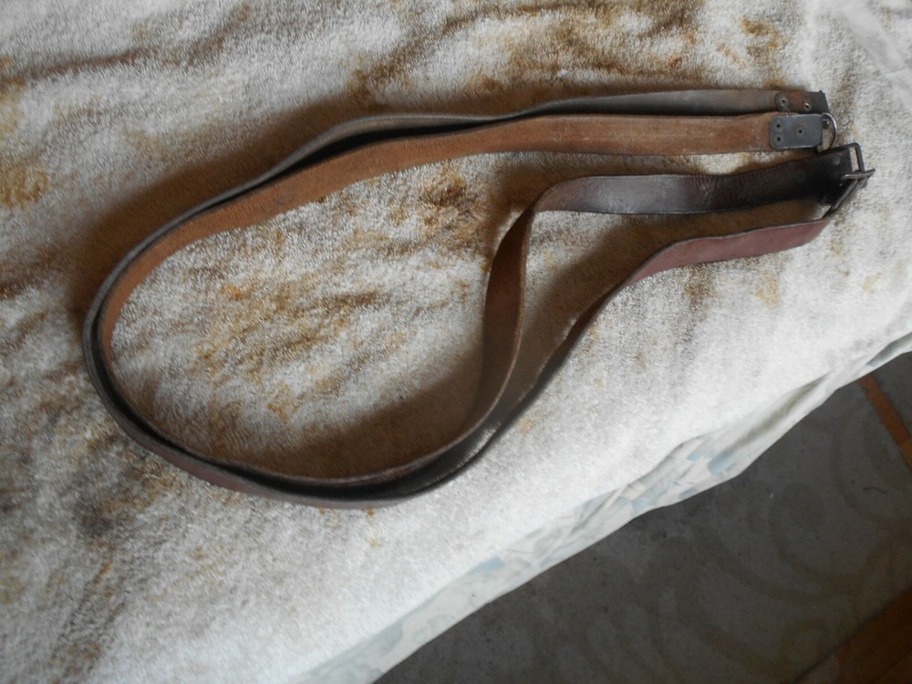 two Universal military brown leather sling w buckle and clip hook atatchment 2