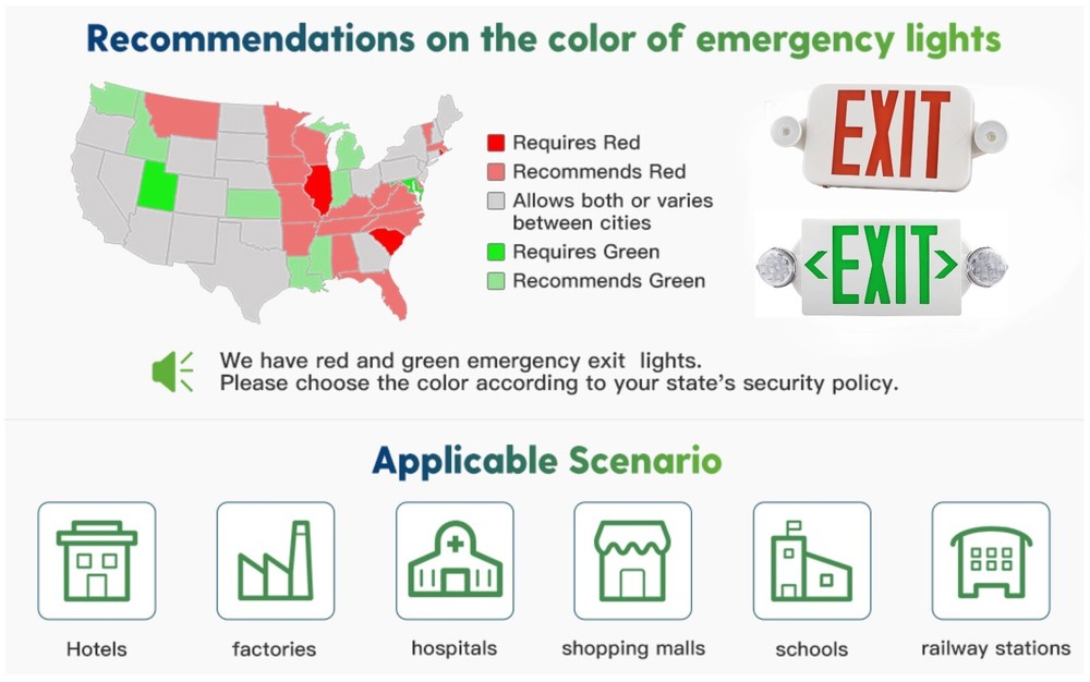 2 Pack LED Exit Sign Emergency Light–Hi Output Compact Combo UL listed (Green)