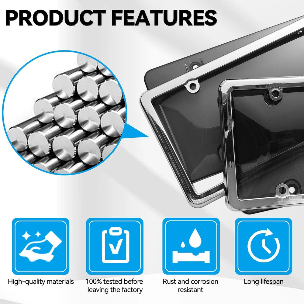 2 Unbreakable License Plate Covers+Frames Auto Tag Shield Protector Front Rear.