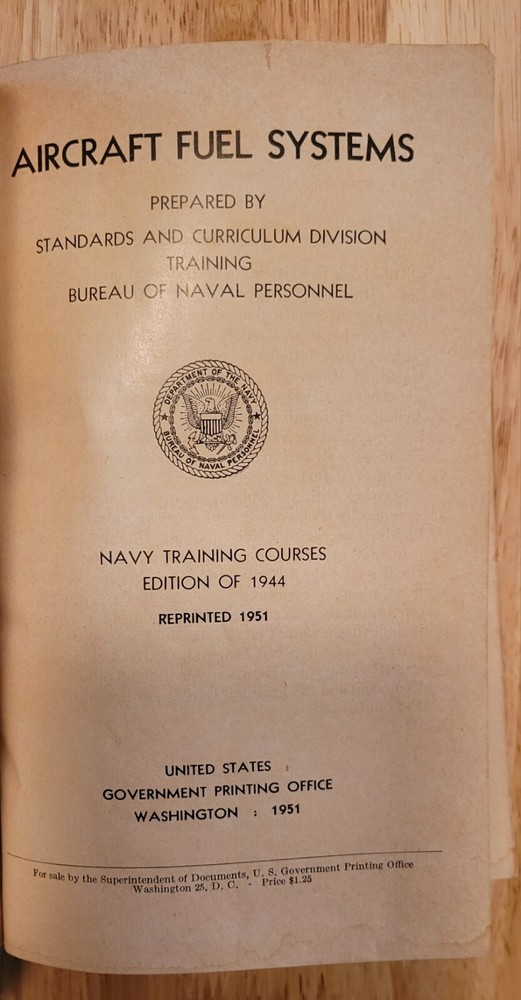 Aircraft Fuel System Navy Training Courses 1951 Book-w Pullouts