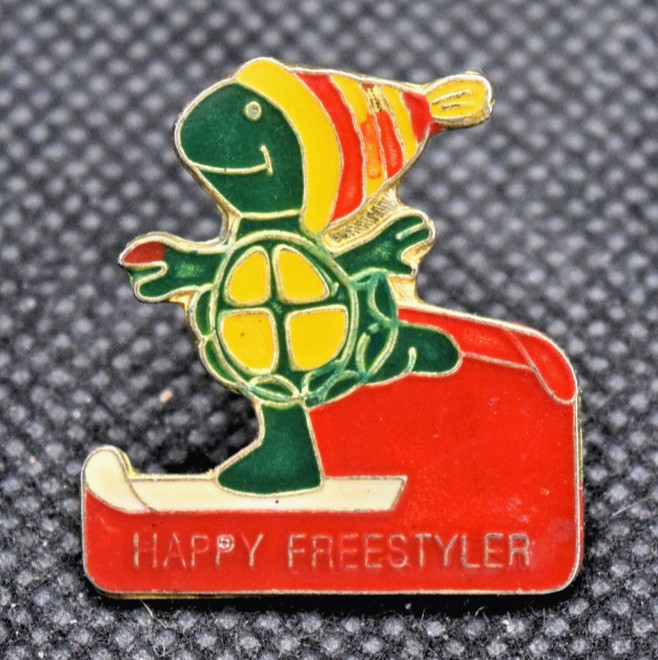 Happy Freestyler Skiing Turtle Ski Lapel Pin