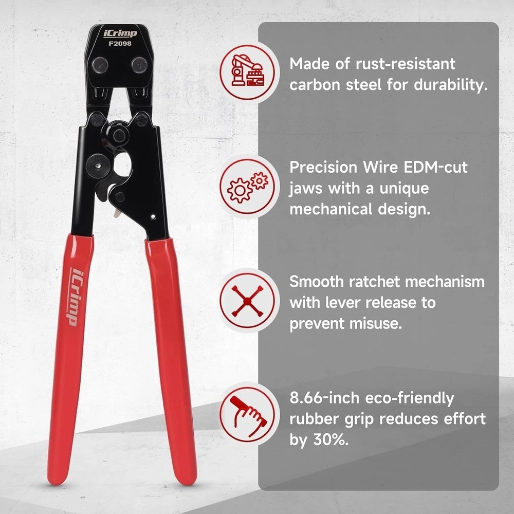 Universal PEX Crimping Tool Kit - Ergonomic Cinch Tool with Clamps Included