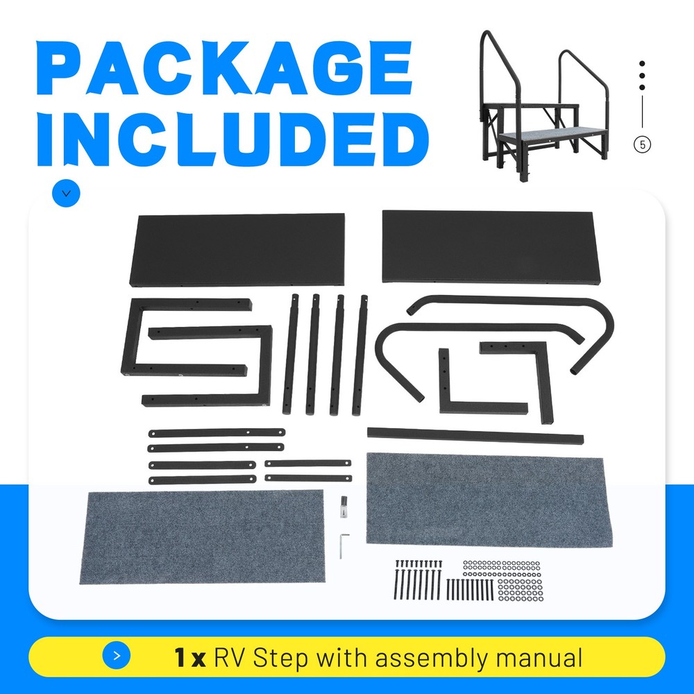 2 Step RV Steps with 2 Handrails w/Step Mat 660 lbs Load Capacity For Trailers