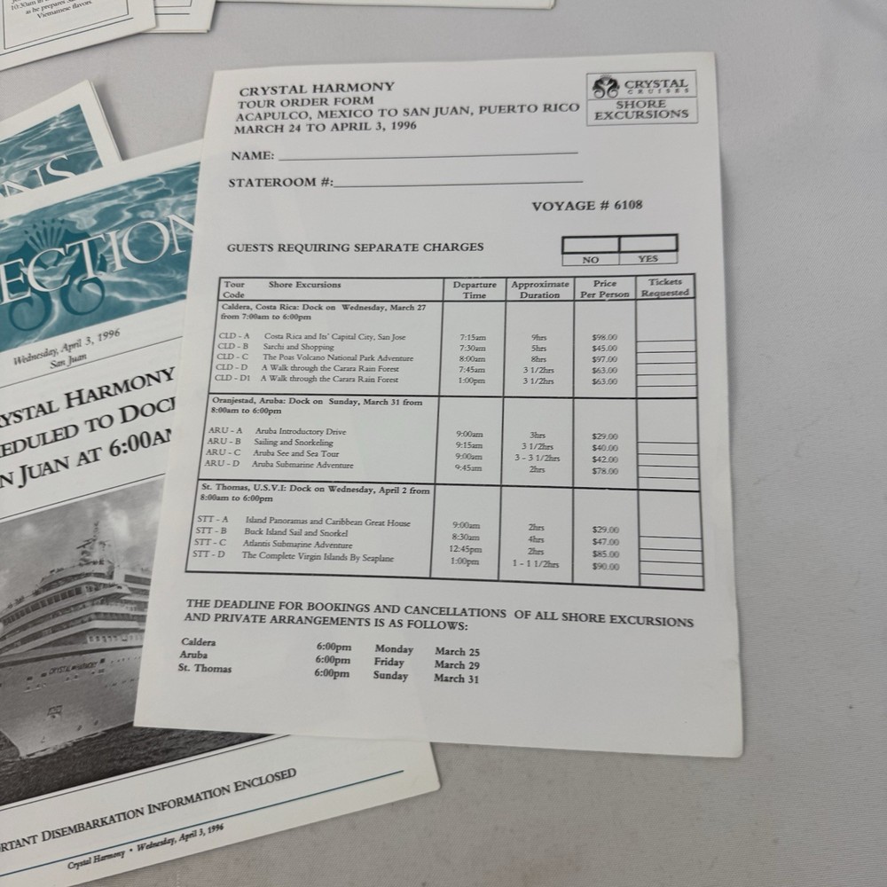 Crystal Harmony Cruise Reflections Daily Programs 1996 Lot of 10 Missing One