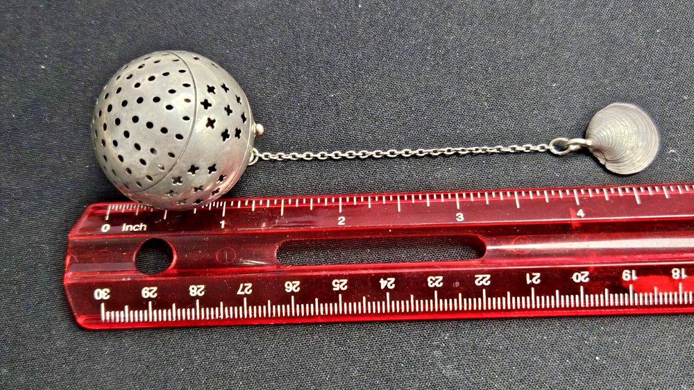 Sterling Tea Infuser Strainer Pierced seashell holder WATROUS