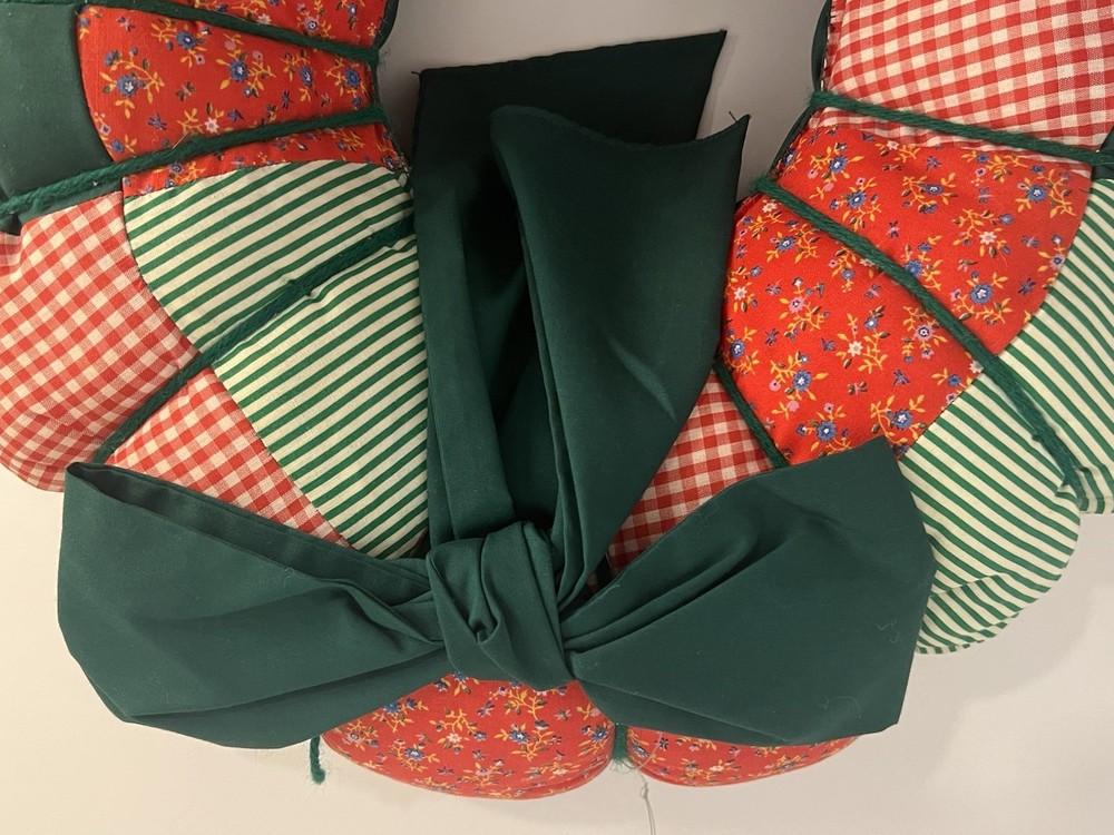 Vintage Patchwork Christmas Wreath With Bow