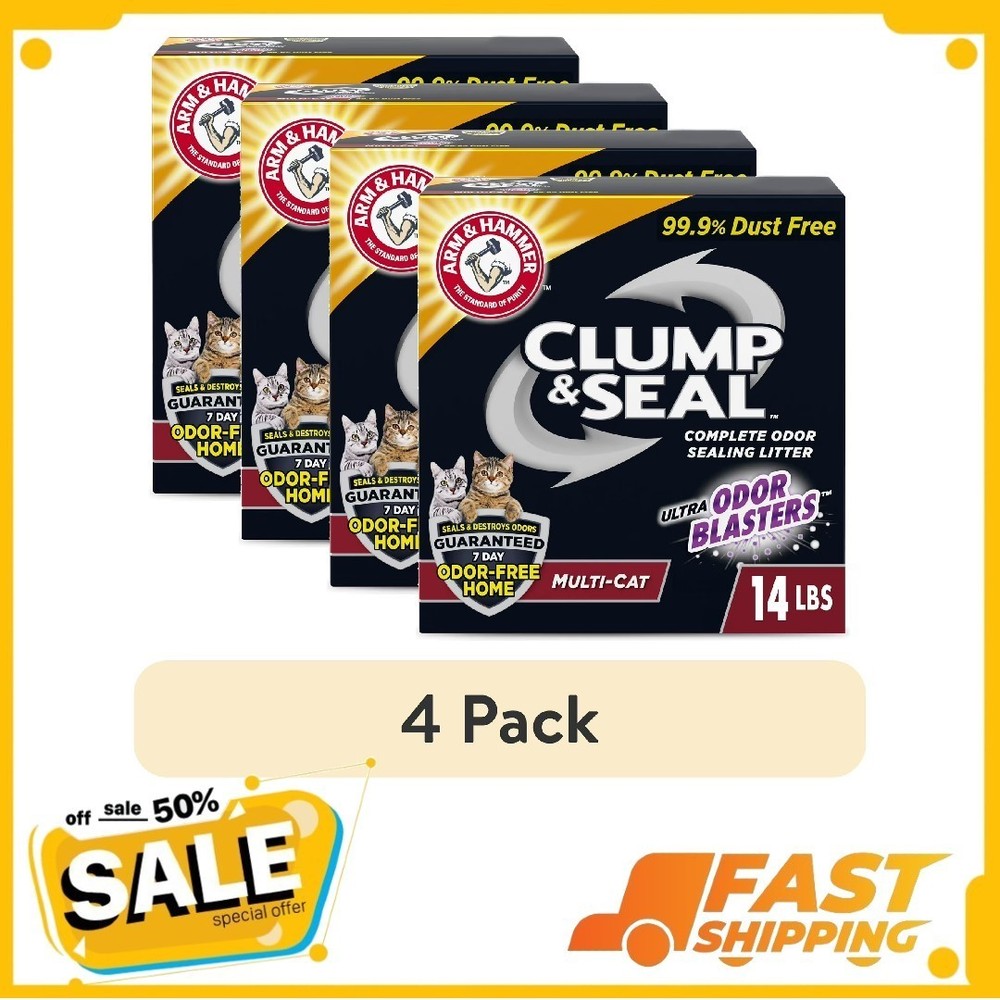 (4 pack) ARM & HAMMER Clump & Seal Multi-Cat Complete Odor Sealing, 14 lb