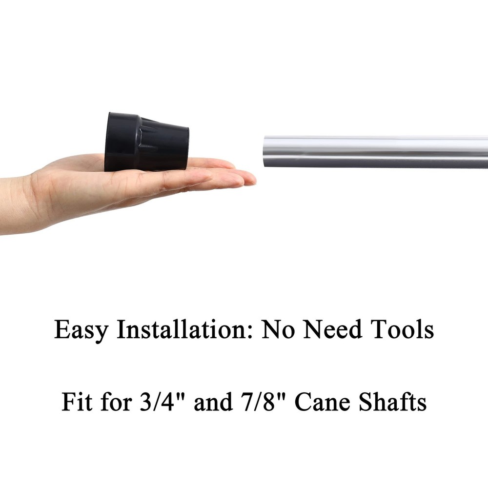 Rubber Cane Tips 7/8 Inch Cane Tips Replacement, Black, 2Pack 7/8"