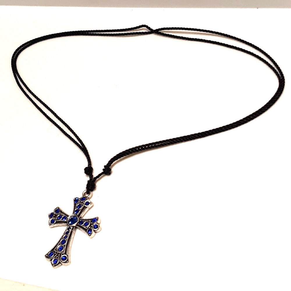 Adjustable Necklace Blue faceted Cross