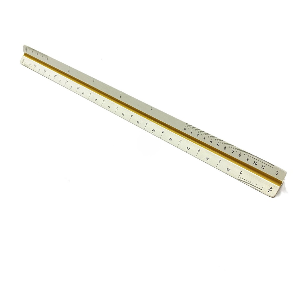 old Engineering Divided Triangular Ruler with Original Box Denmark