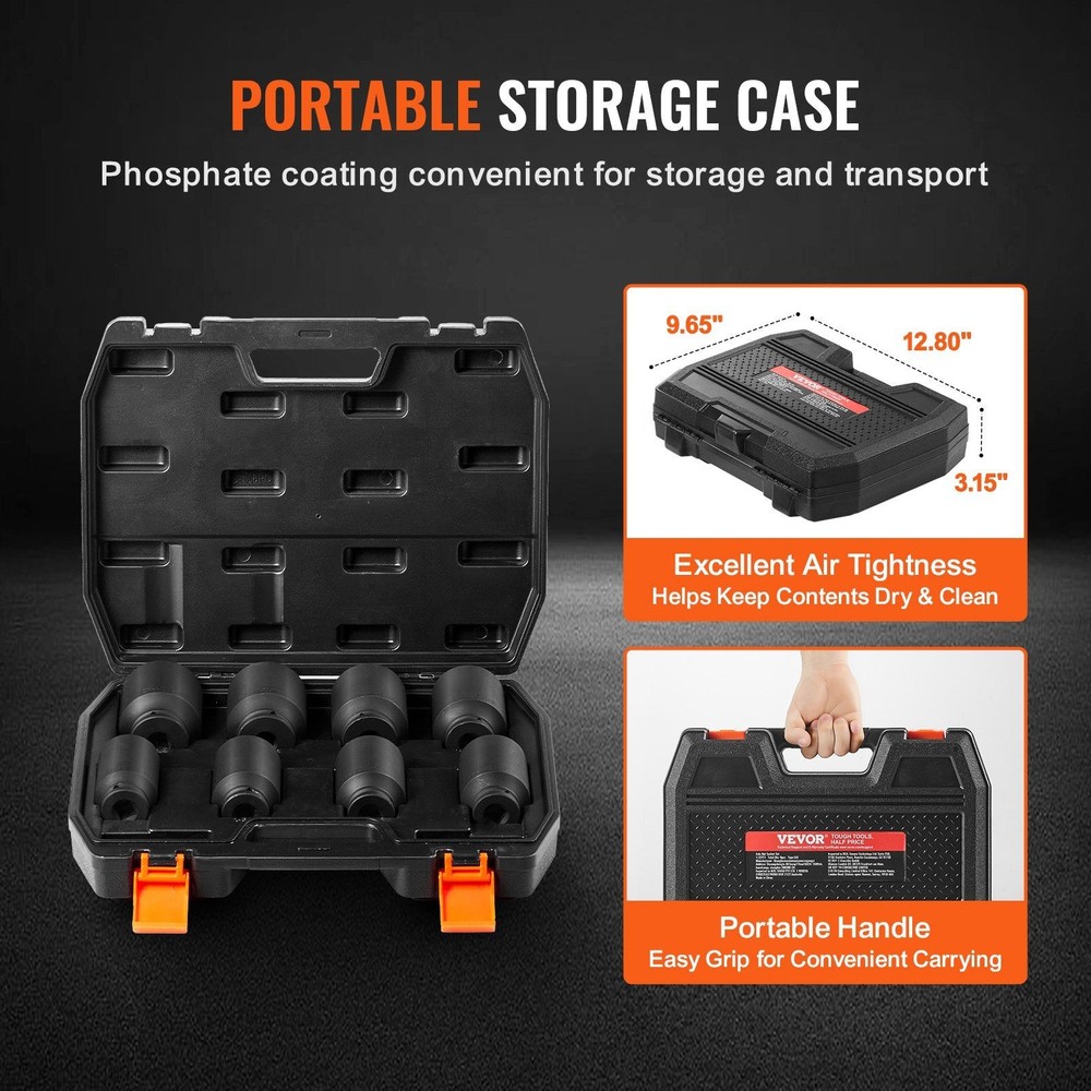 1/2in Drive Durable 12-Point Deep Socket Set 8PCS 29-39mm