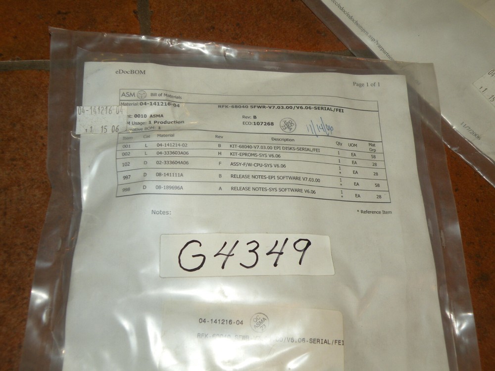 ASM EPROM RFK-68040 SFWR-V7.03.00 Serial / FEI Kit & Software