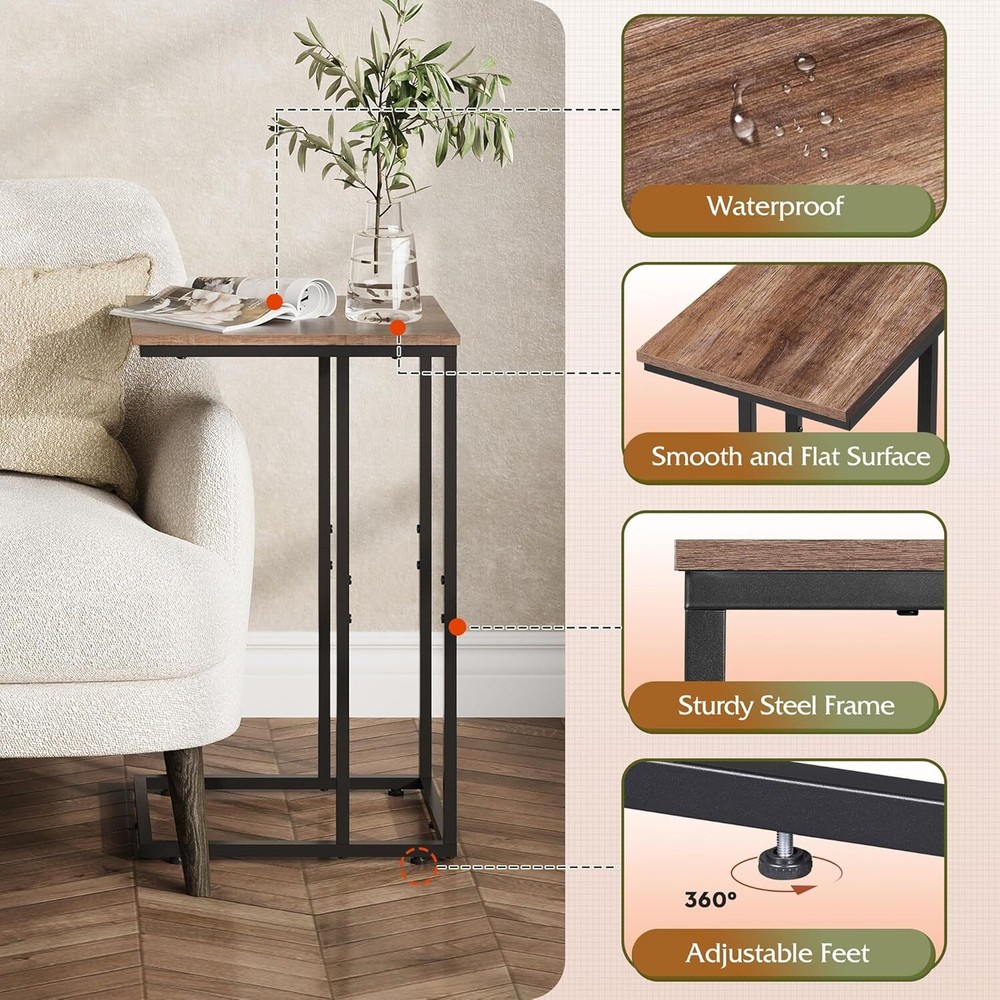 C Shaped End Table, Small Side Tables for Sofa and Bed, Couch Table That Slides