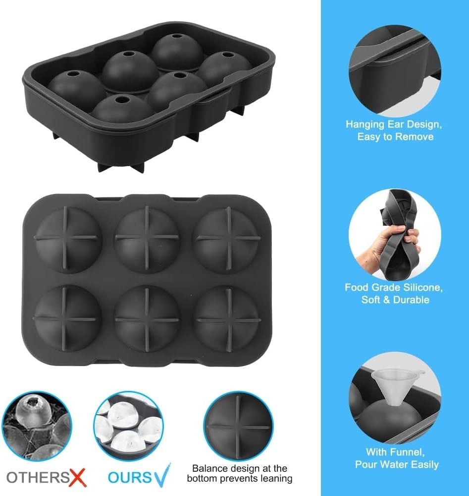 Silicone Round Ice Cube Mold, Round Ice Cube Trays for Freezer with Funnel, E...