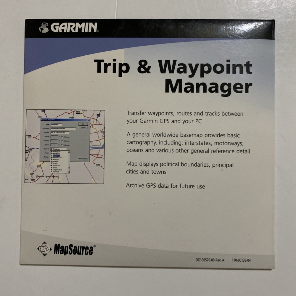 Garmin MapSource Trip & Waypoint Manager v2.02 CD OEM Windows 98 GPS Software
