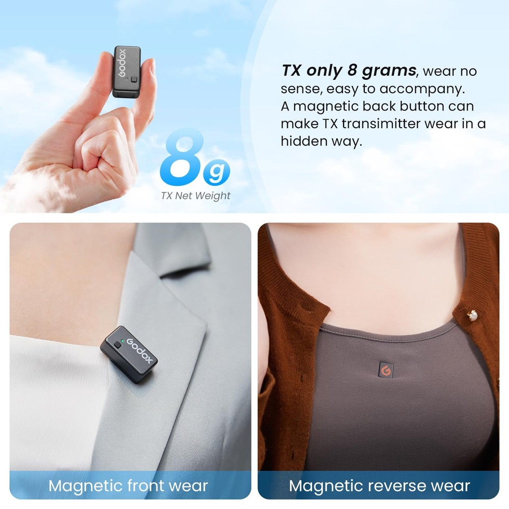 Magic XT1 Wireless Microphone for Camera/Android/iPhone, 48kHz/24-bit Noise C...