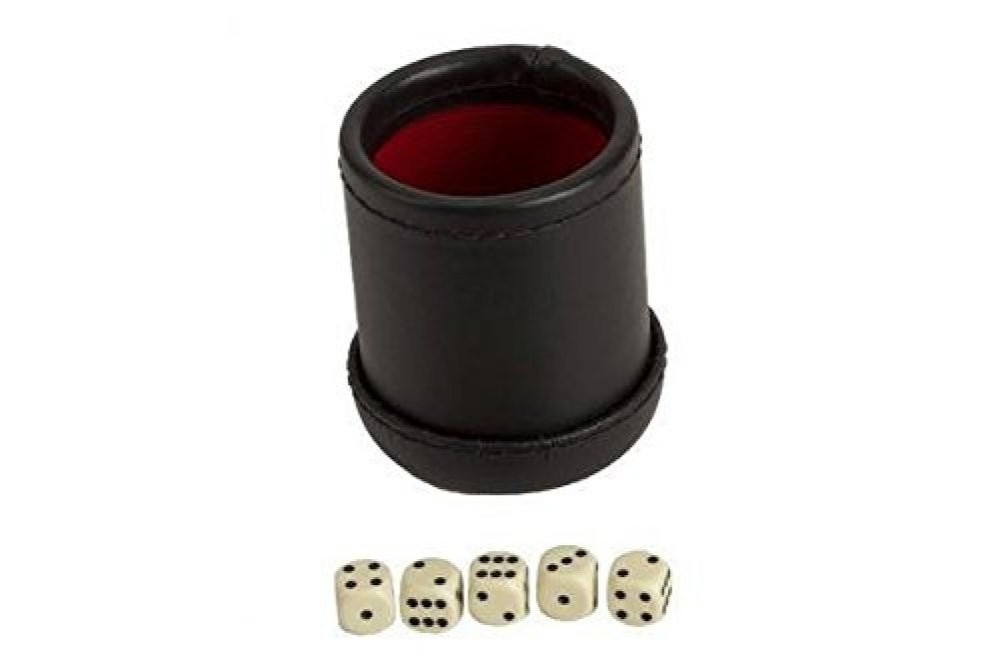 Deluxe Dice Cup with 5 Standard Dice, 4", Black/Cream
