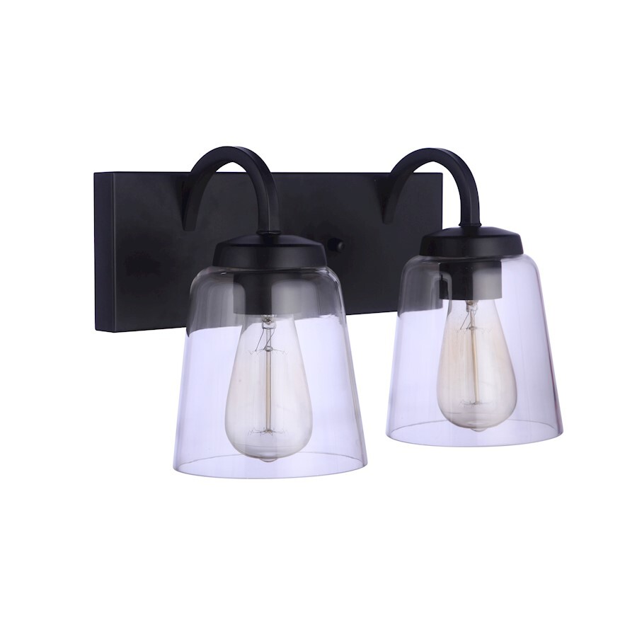 Craftmade Elsa 2 Light Vanity, Flat Black/Clear - 16314FB2