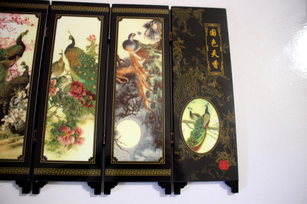 MINI 6 PANEL FOLDABLE ROOM DIVIDER IN BOX BEAUTIFUL PEACOCK