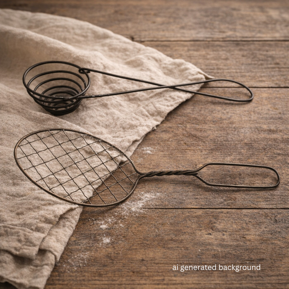 Vintage Wire Strainer & Skimmer Set Rustic Farmhouse Kitchen Tools
