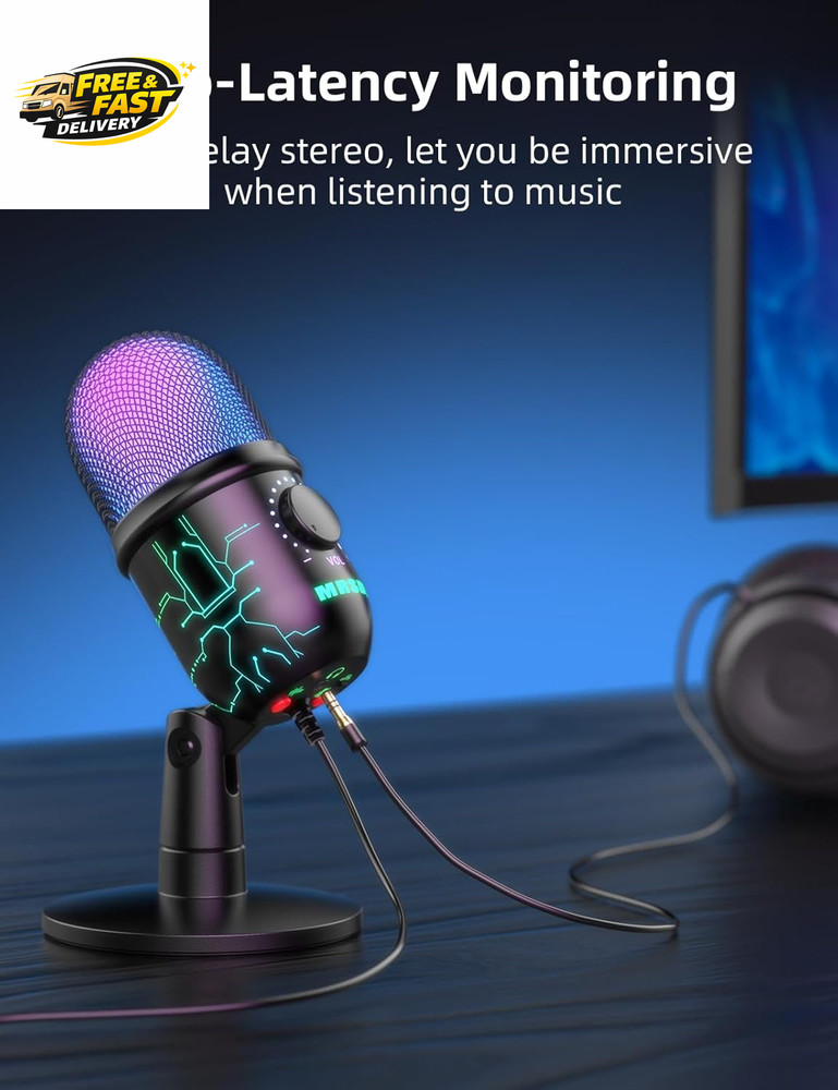 Gaming Microphone, USB Computer Microphone for PC, Mac, /5, Condenser Podcast Mi