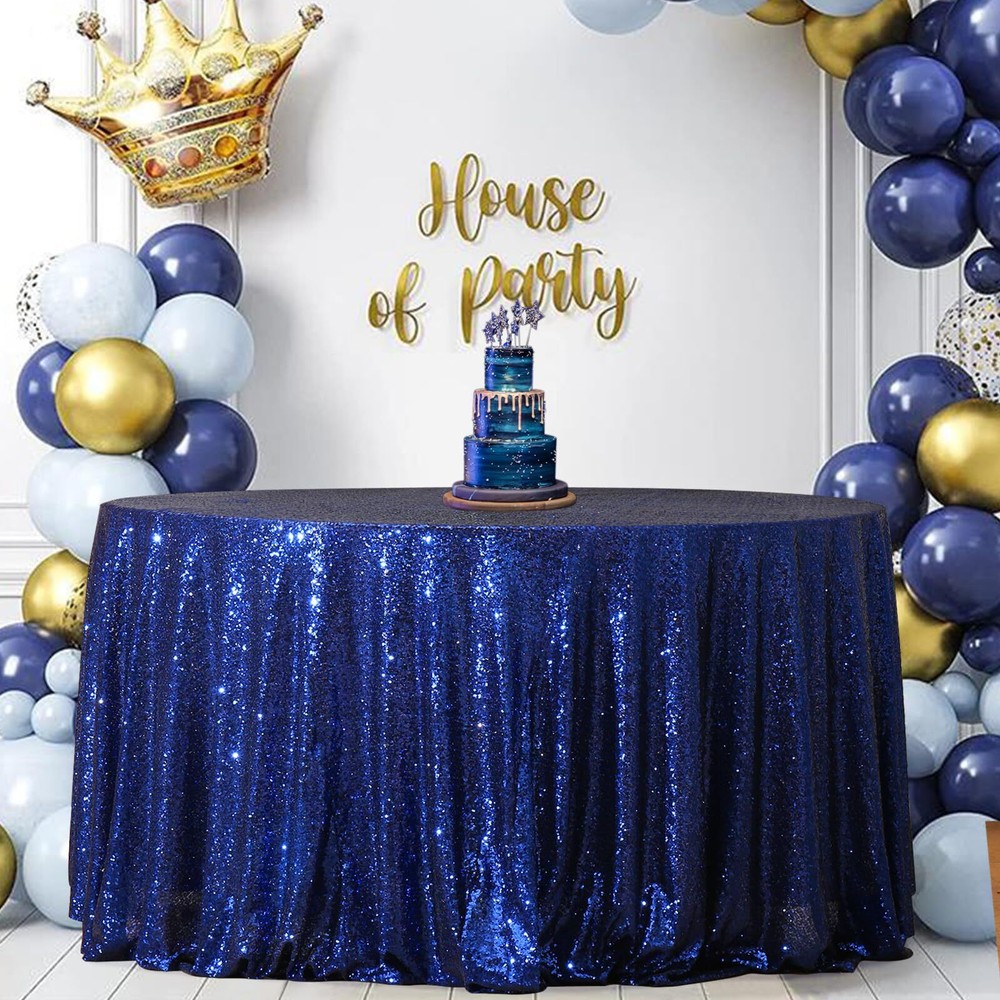Sequin Tablecloth Round 70" Navy Blue