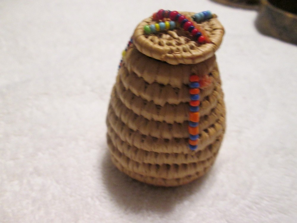 Mini Coil Basket With Lid & Bead Work Decorations
