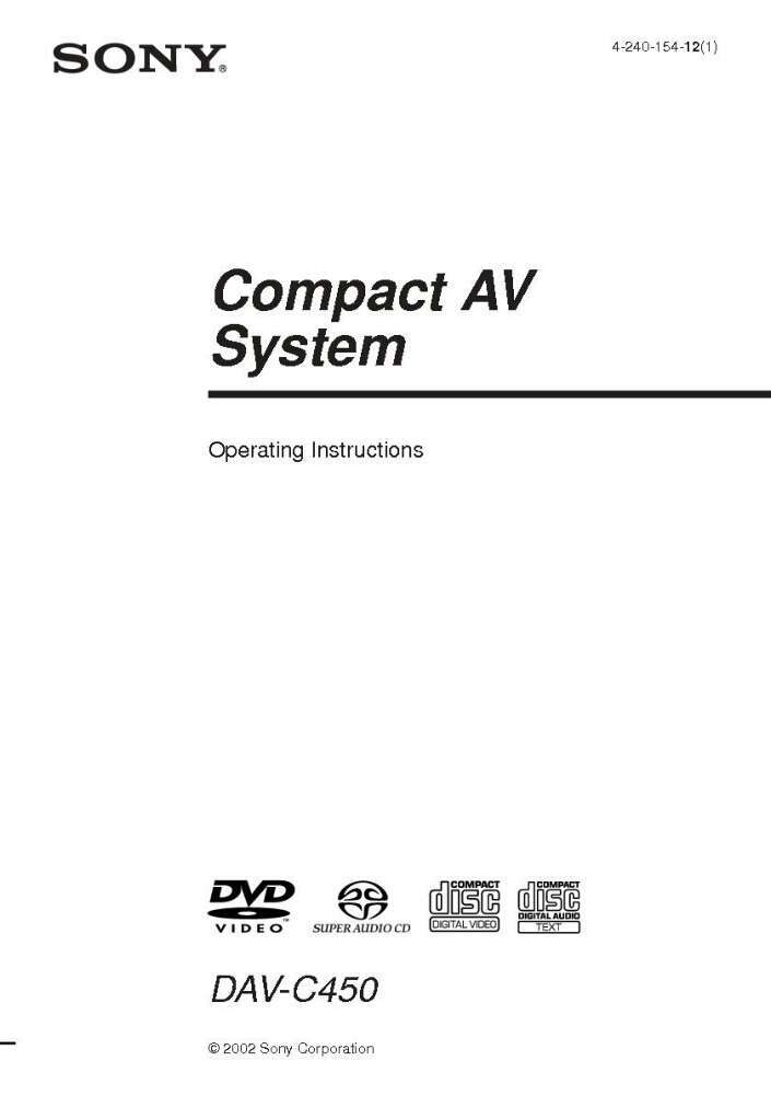 Sony DAV-C450 Home Theater System Owners Manual