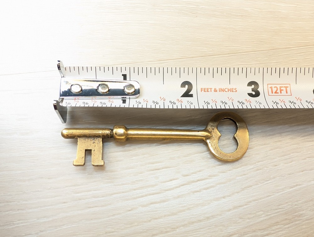 Vintage Solid Brass Skeleton Key 2.5" Long Tarnished Art Deco Victorian