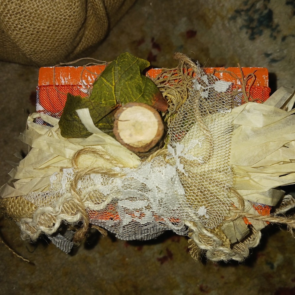 DECORATIVE FALL PUMPKIN LACE BURLAP HANDMADE TABLE MANTLE