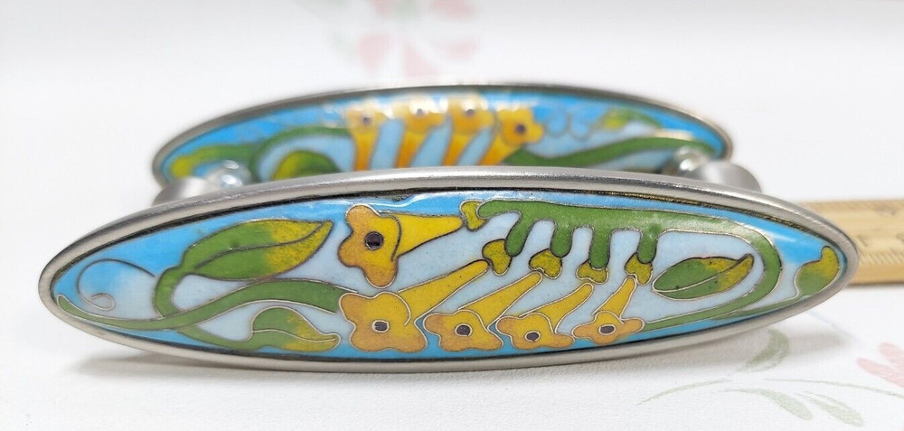 Two Enamel Cloissonais Cabinet Drawer Pulls - Beautiful