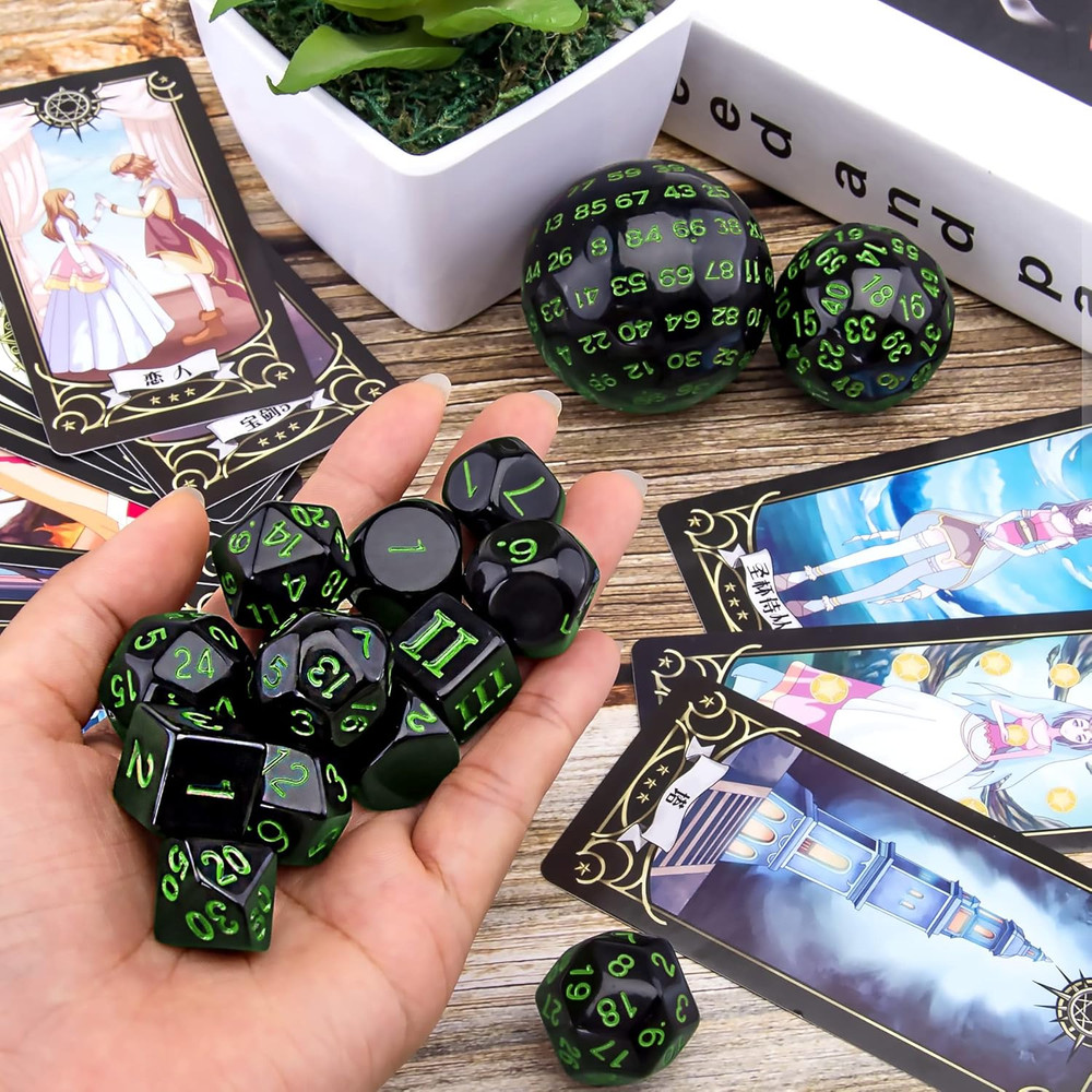 15 Pieces Complete Polyhedral Dice Set D3-D100 Game Dice Set with a Leather Draw