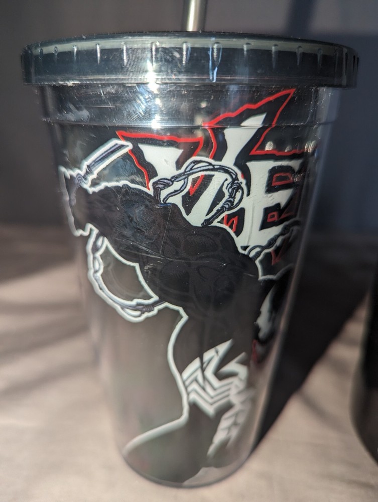 Marvel Comics Venom Lot Plastic Cold Screw on Lidded Cup & Straw And Coffee Cup