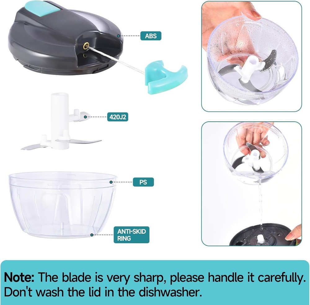 Manual Food Processor Vegetable Chopper, Portable Hand Pull String Garlic Mincer