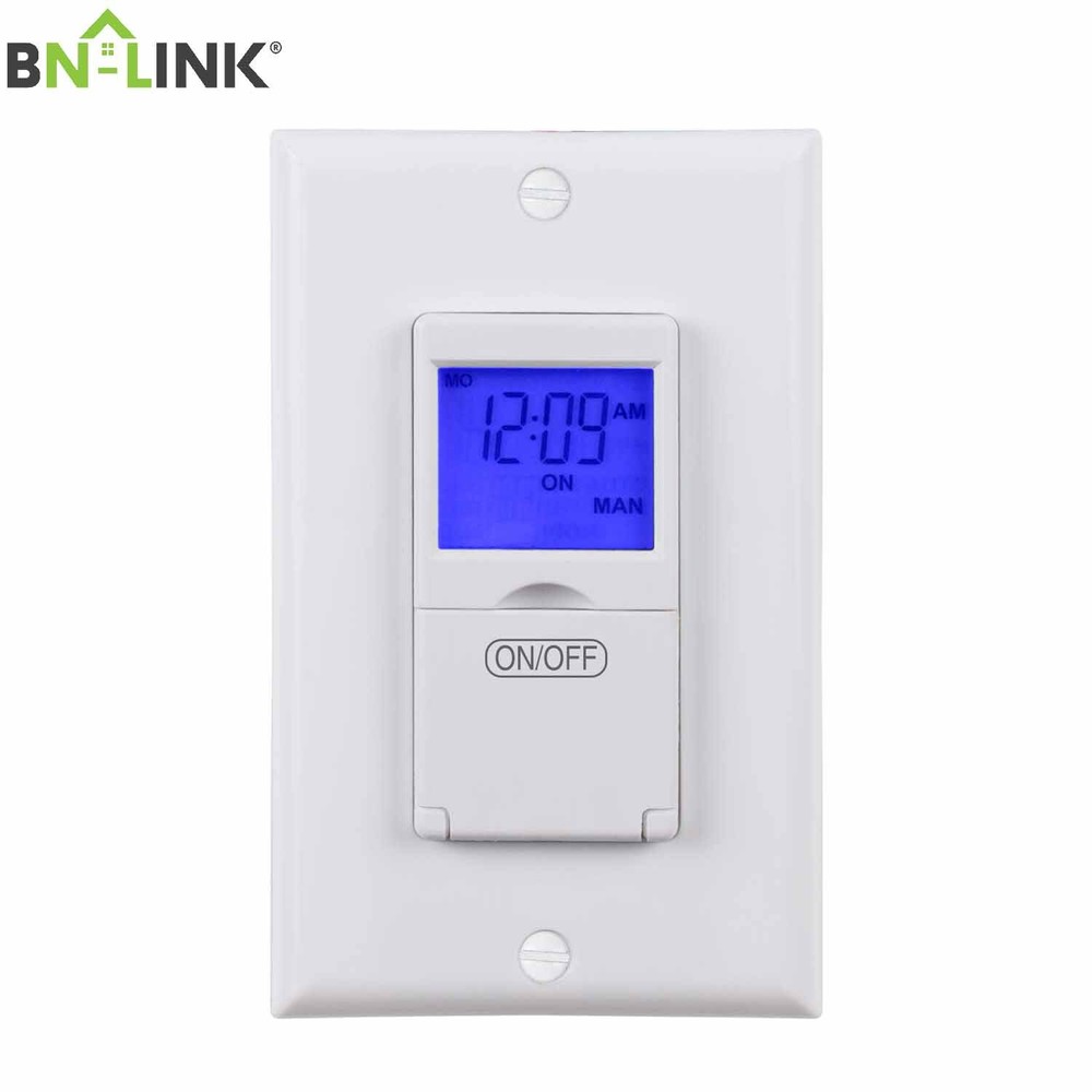 BN-LINK Programmable In-Wall Digital Timer Switch Blue Backlight 7-Day,15A,125V