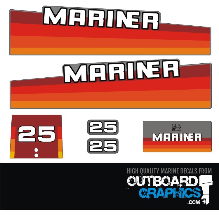 Mariner 25hp rainbow outboard engine decals/sticker kit