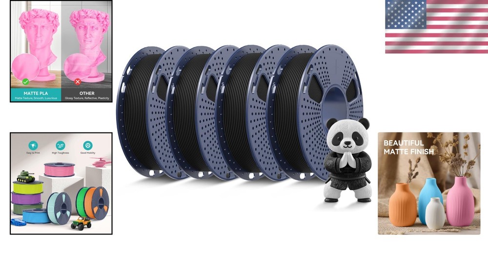 Multicolor 3D Printer Filament Bundle - Smooth Matte PLA 1.75mm, 4 Spools