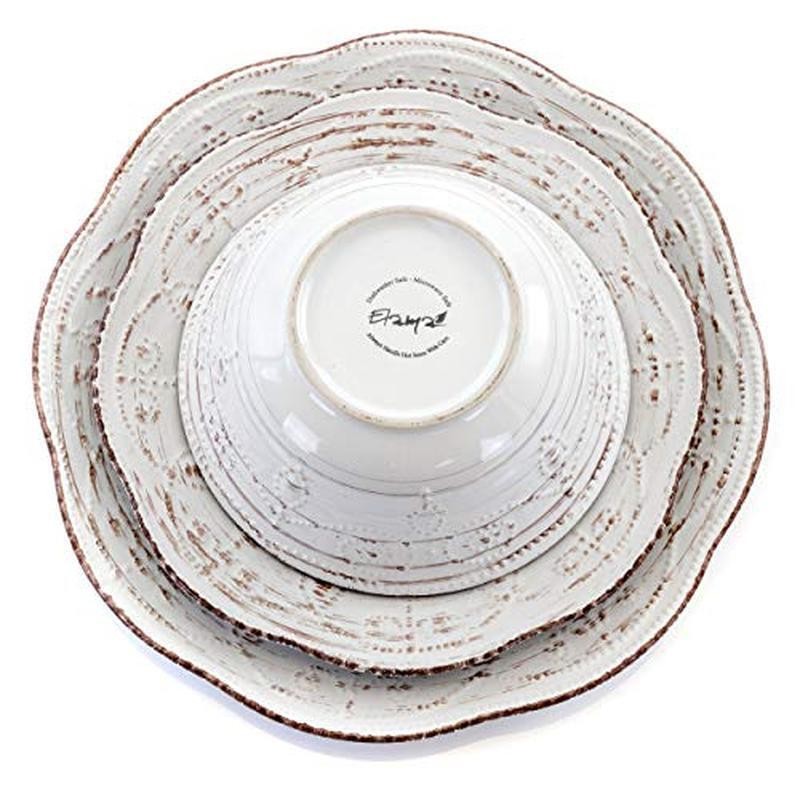 Rustic 16 Piece Scalloped Stoneware Dinnerware Set Microwave Dishwasher Safe New