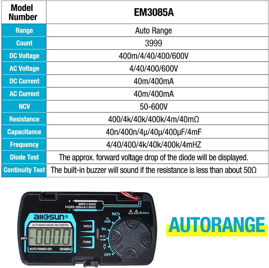Auto Ranging Pocket Tiny Digital Multimeter, Mini Electrical Travel Meter AC/DC