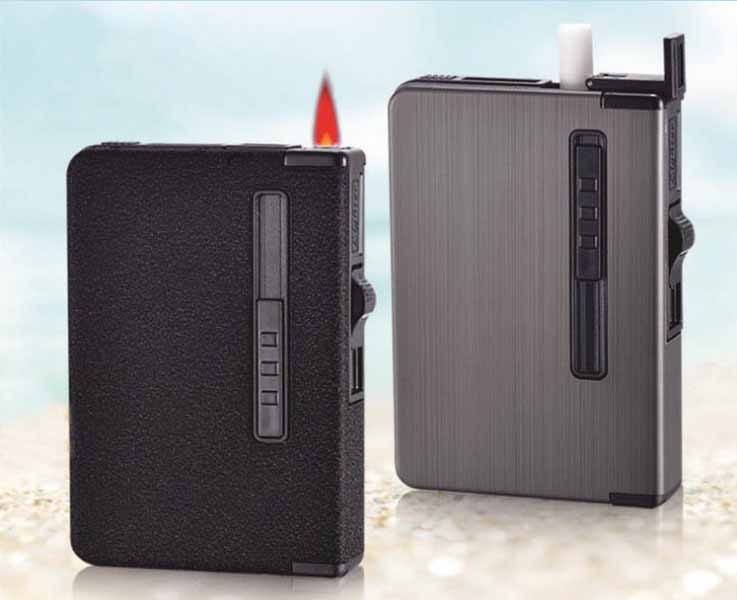 Automatic Cigarette Case Dispenser with Built in Torch Butane Lighter Windproof