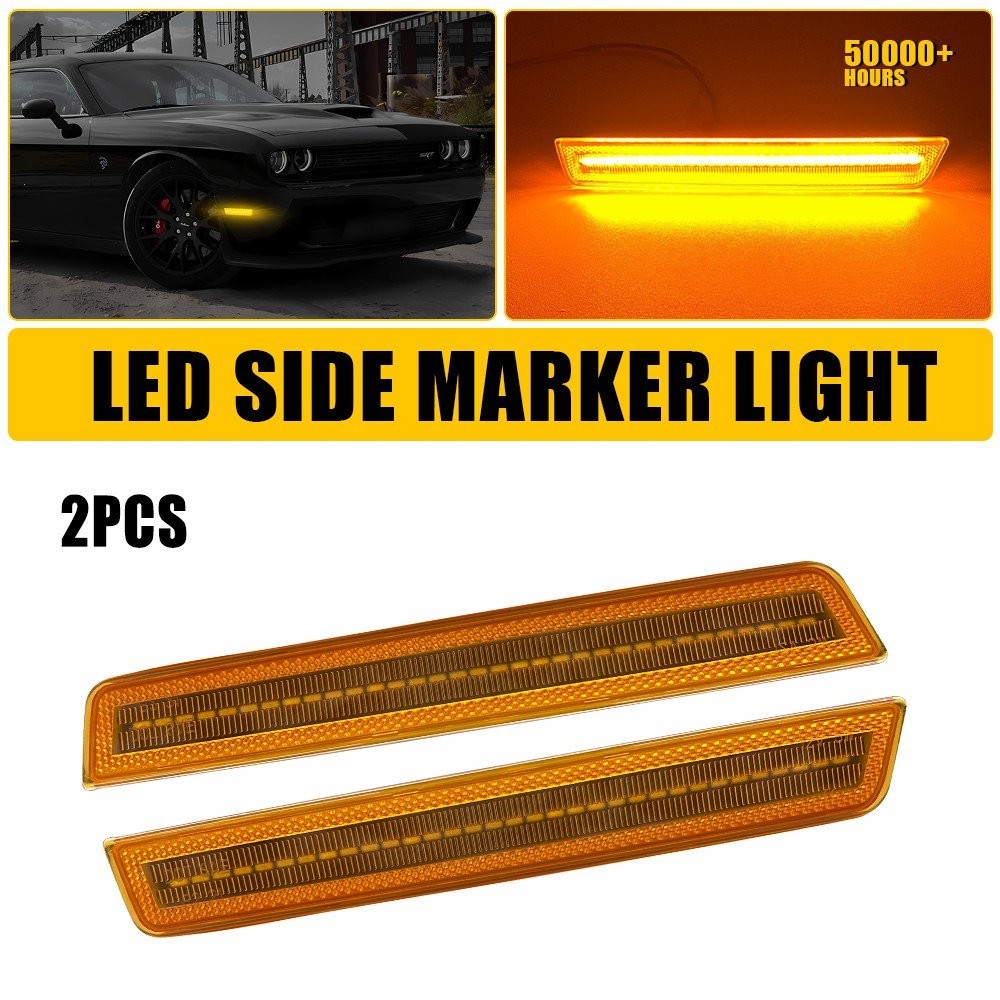 2PCS Amber For 2015-2022 Dodge Challenger Front Bumper Side Marker Signal Lights