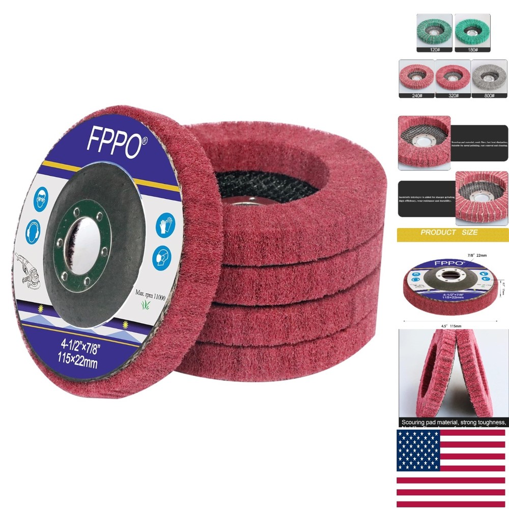 Durable 5Pcs Flap Disc Set 4.5" Grit 320 - Ideal for Angle Grinder Precision
