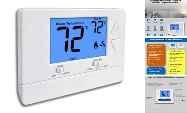 NonProgrammable Thermostat for House, Digital Energy-Saving Blue