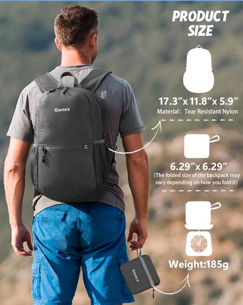Gonex Ultra Lightweight Packable Backpack 20L Daypack Handy 20L, Grey.