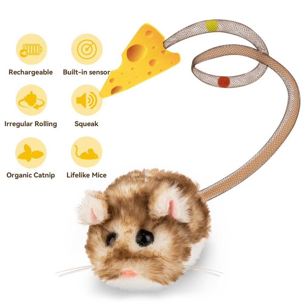 Migipaws Interactive MigiMouse Cat Toy 360° Rolling & Spin with Brown
